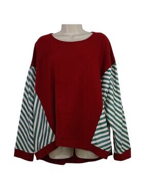 Nuggles Burgundy Red Green Striped Knit Top Women Plus Size 3X Long Sleeve NEW